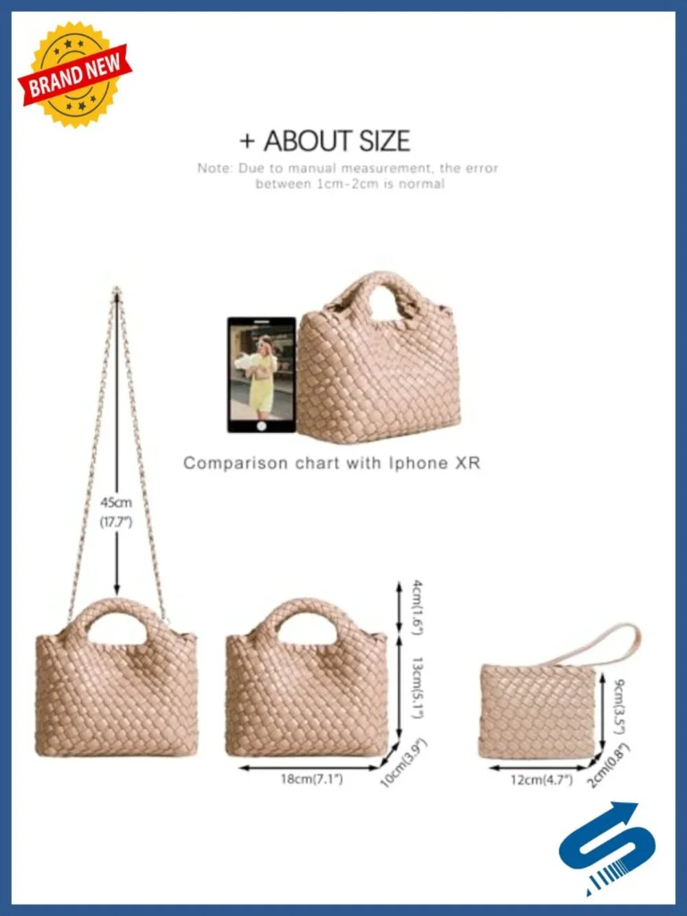 Foldable Chain Crossbody Bag with Coin Purse - Vegan Leather Hobo Satchel